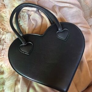 Leather Heart-Shaped handmade Black Handbag